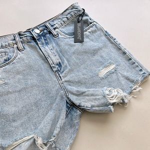 Blank NYC Shorts Women’s Size 29 Acid Trip Blue Denim Ripped Raw Hem